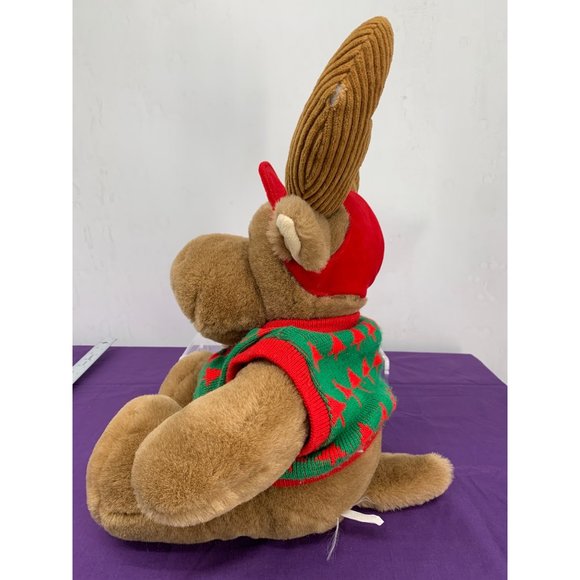 Commonwealth Holiday Moose, 1991 Christmas Tree Decorated Sweater Red Cap Cordur - Picture 9 of 14